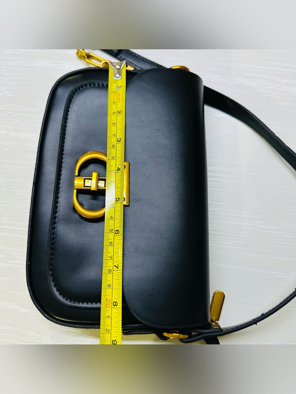 Black PU Leather Shoulder Bag with Gold Hardware - Picture 8 of 10